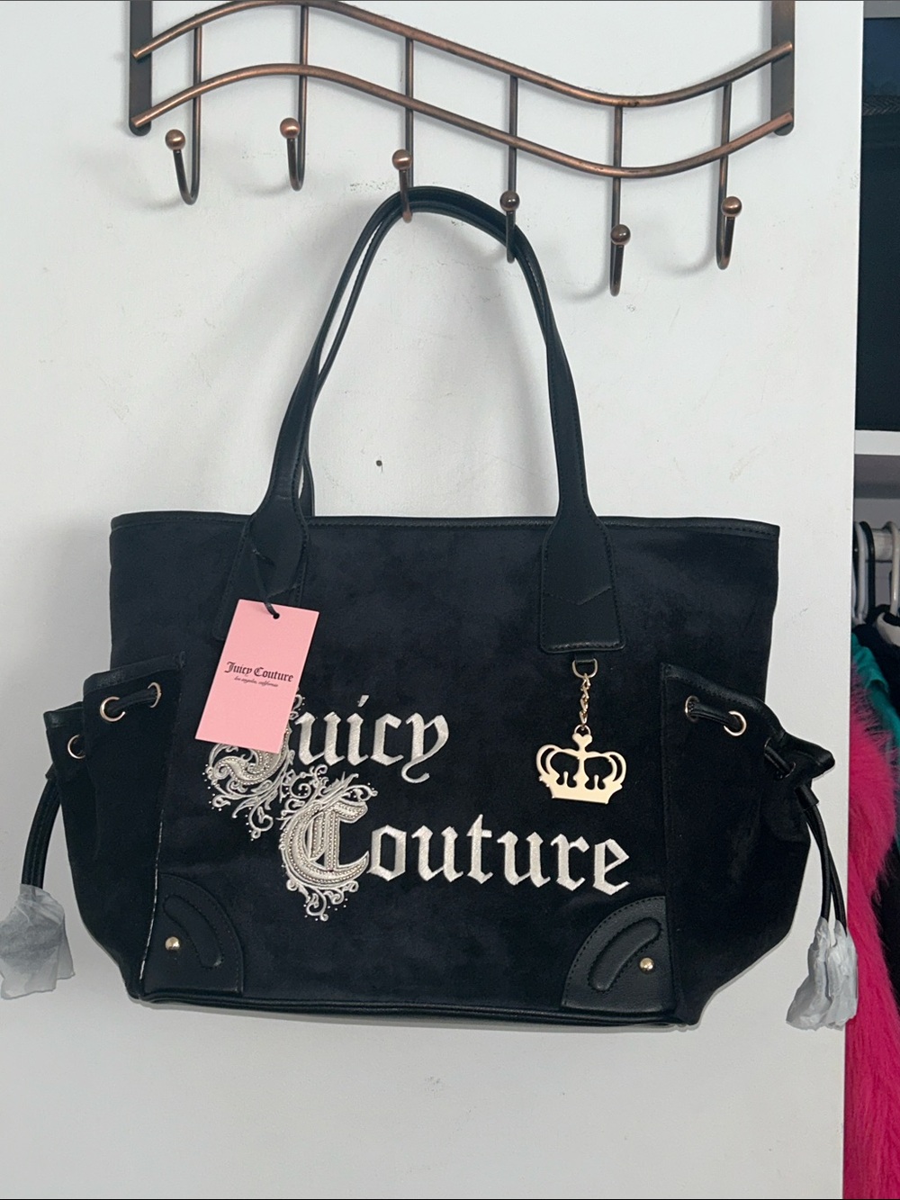 Juicy Couture Black Tote with Crown Charm and Logo